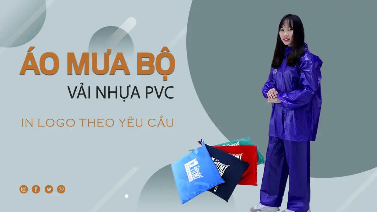 Áo mưa bộ vải nhựa PVC in logo theo yêu cầu